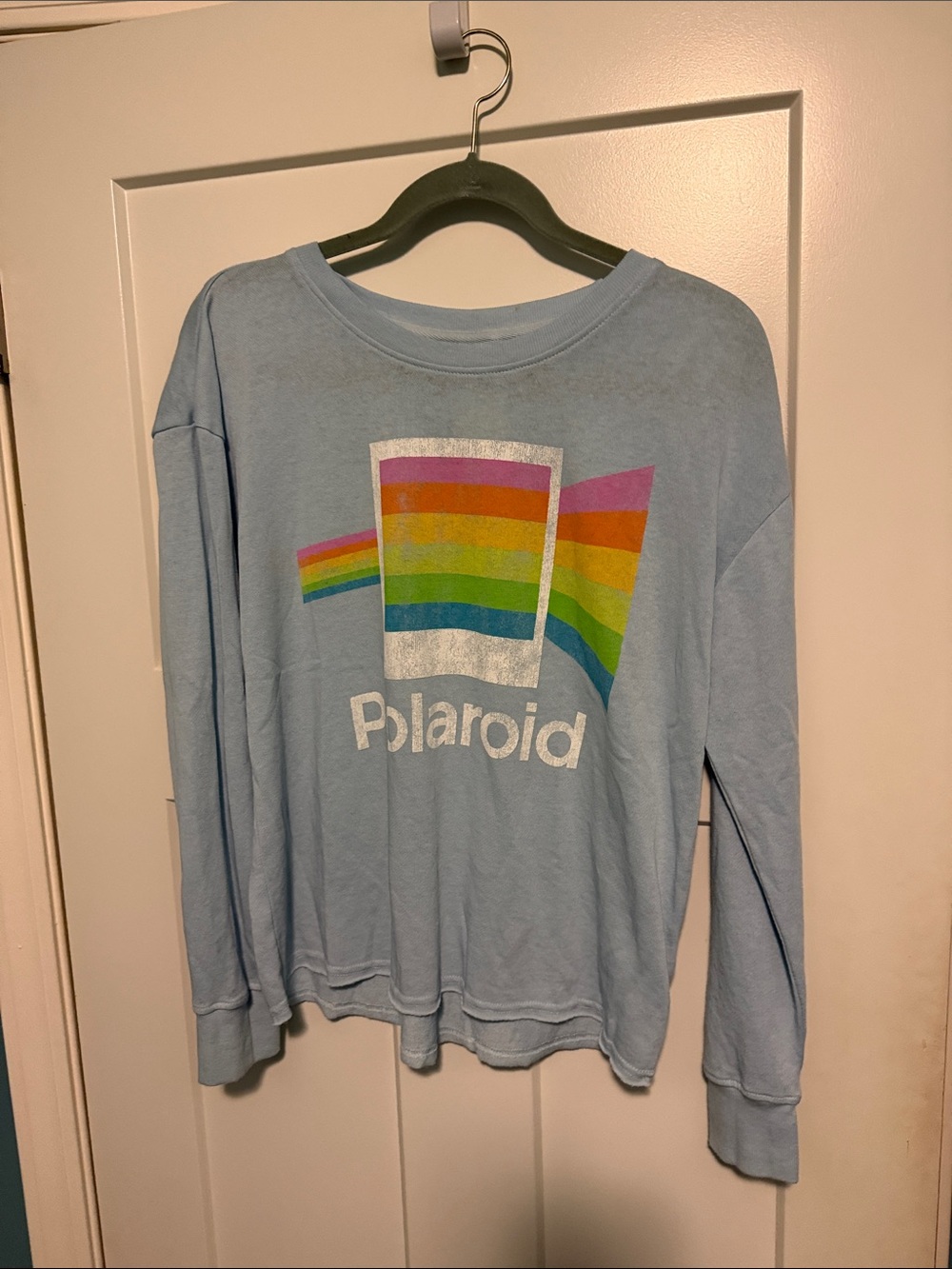 Polaroid Light Blue Long-Sleeve Sweatshirt with Rainbow Graphic